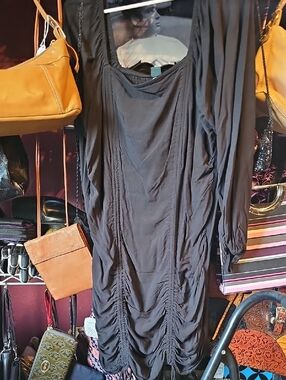 wild fable Black Ruched Long-Sleeve Dress